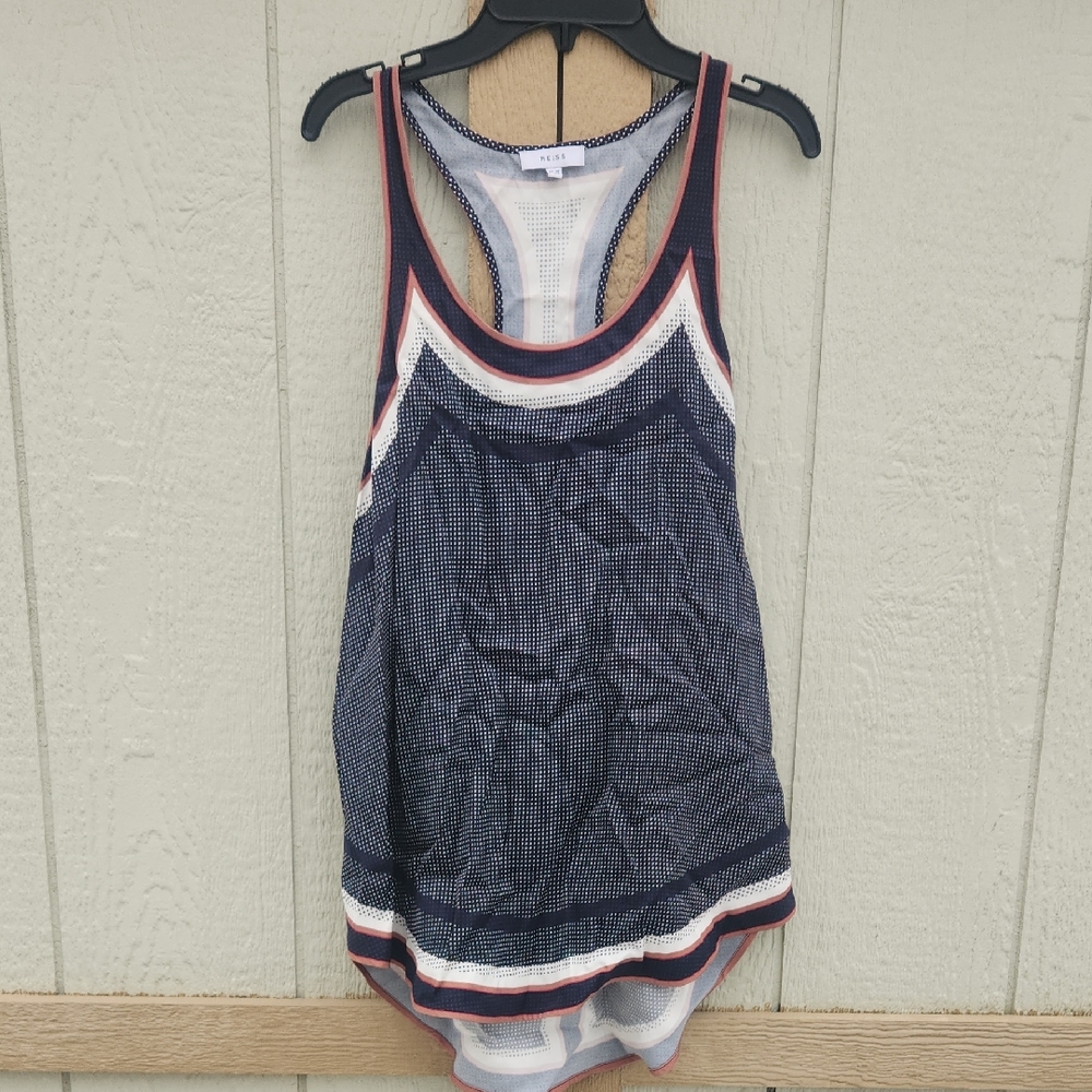 REISS Tori Scarf Print Sleeveless Top 6 Navy Hamptons Europe Nautical Navy Luxe